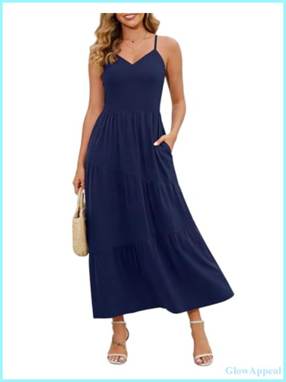 Sleeveless V-Neck Spaghetti Strap Maxi Sundress with Pockets